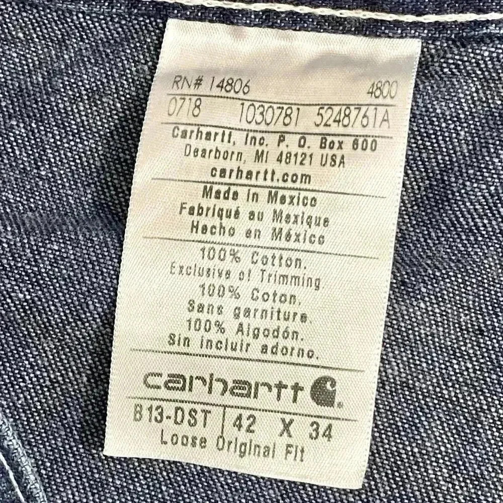 New Carhartt Original Work Dungarees B13 Loose Fit Dead Stock Utility 42 x 34 - Picture 9 of 11